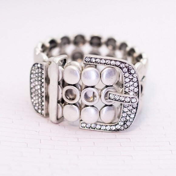 7 inch, Vintage Silver Studded Belt Buckle Bracelet - V28 - Picture 1 of 3